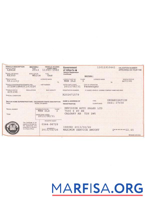 Blank Canada Alberta car title version 2 sample